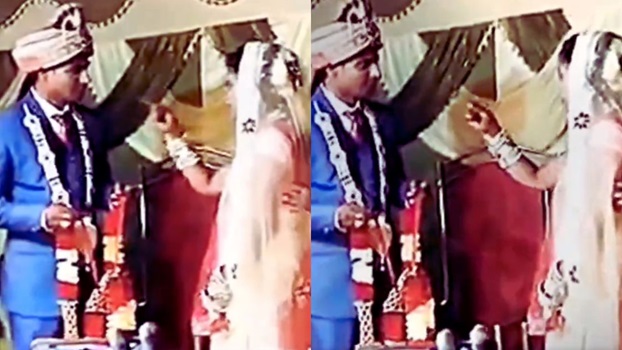 Groom Bride’s Video: Bride threatens on stage by showing finger, then what groom did shook the entire wedding procession | Watch video